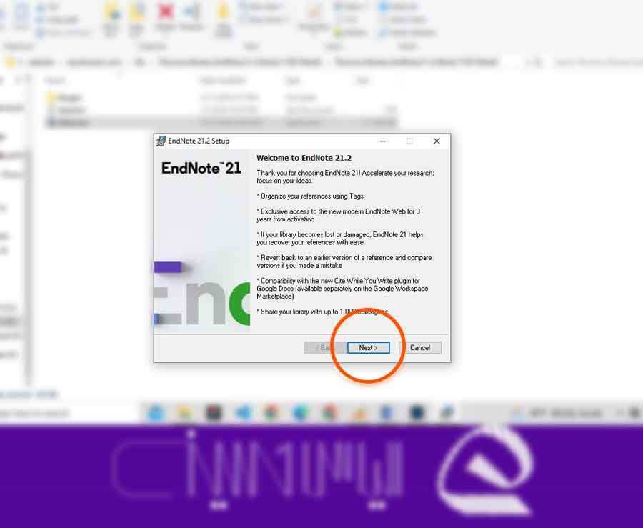 تصویر مرحله تصب و راهنمایی انتخاب گزینه next در دانلود نرم افزار اندنوت
