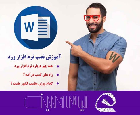 آموزش نصب ورد پوستر از یک مرد عینک قرمز و خالکوبی لوگوی ورد بر روی بازو